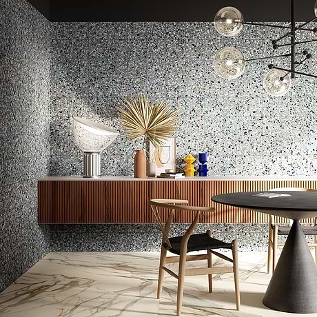 Chips Macro Azur Multicolor 8x8 Terrazzo Look Matte Porcelain Tile