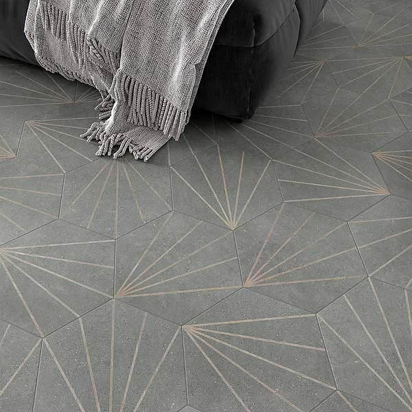 Pergola Beams Graphite 12.5" Hexagon Gray Matte Porcelain Tile