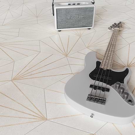 Pergola Beams White 12.5" Hexagon Porcelain Matte Tile