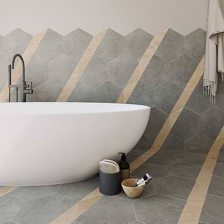 Pergola Wood Graphite 12.5" Hexagon Matte Porcelain Tile