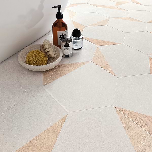 Pergola Wood White 12.5" Hexagon Matte Porcelain Tile