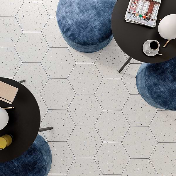 Six Hexagon Multi White 12.5" Terrazzo Look Matte Porcelain Tile