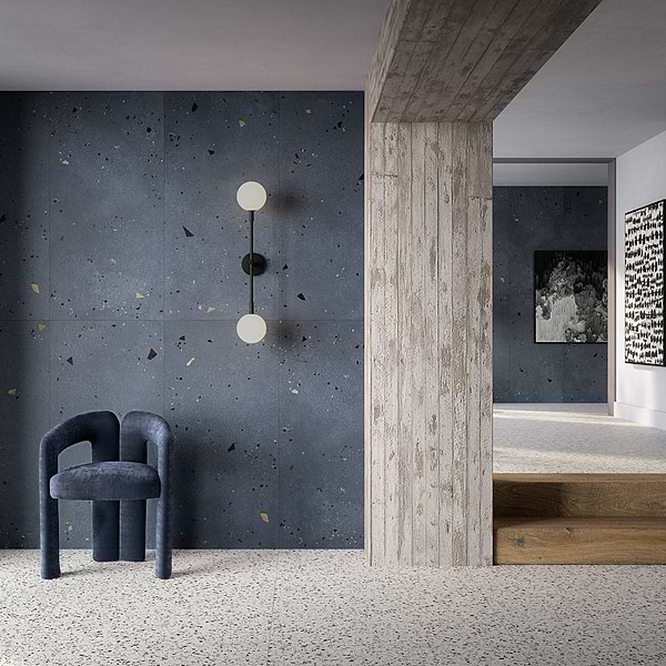 Kobe Cement Ocean Blue 24x48 Terrazzo Look Matte Porcelain Tile