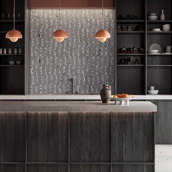 Kobe Fin Charcoal Gray 2x8 Terrazzo Look Matte Porcelain Mosaic Tile