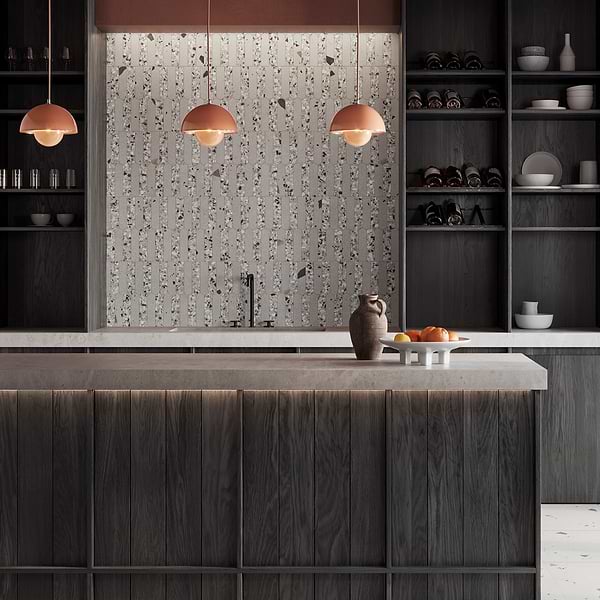 Kobe Fin Smoke Gray 2x8 Terrazzo Look Matte Porcelain Mosaic Tile