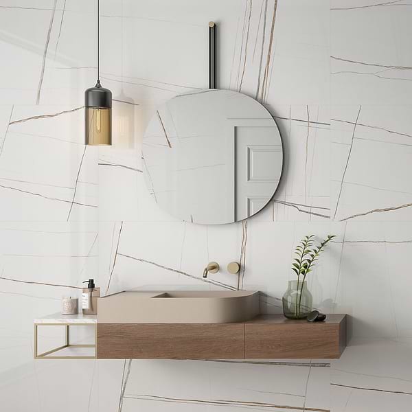 Minera Sahara Blanco White 24x48 Marble Look Polished Porcelain Tile