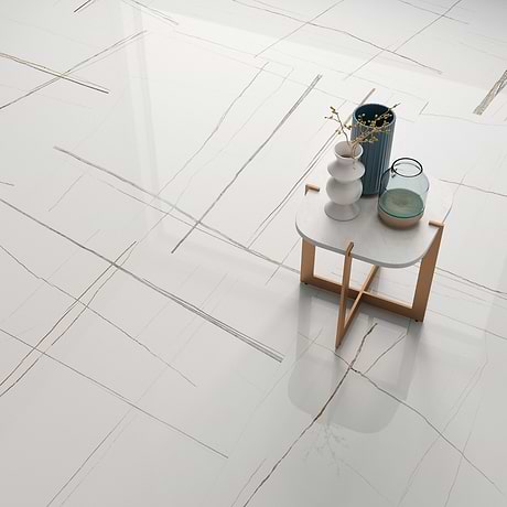 Minera Sahara Blanco White 48x48 Marble Look Polished Porcelain Tile