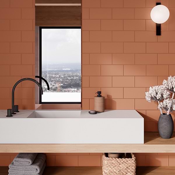 Stacy Garcia Maddox Frame Terracotta Orange 4x8 Matte Ceramic Subway Tile