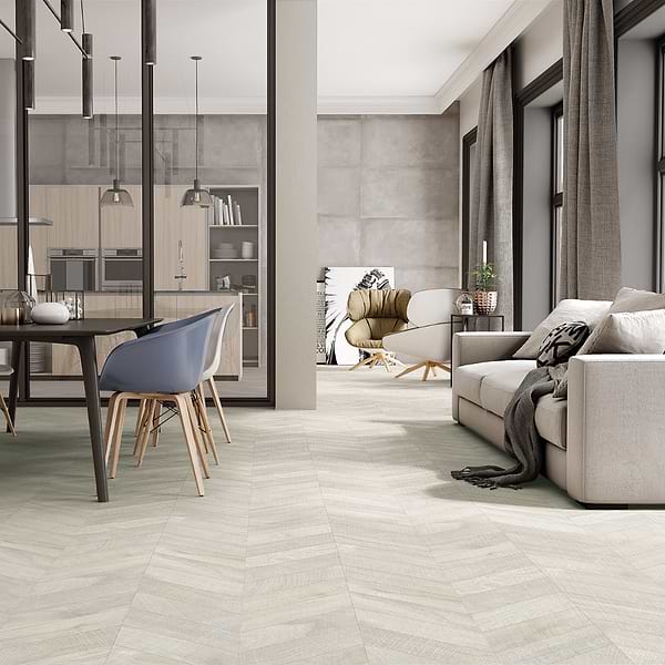 Kenridge Chevron White 24x48 Wood Look Matte Porcelain Tile