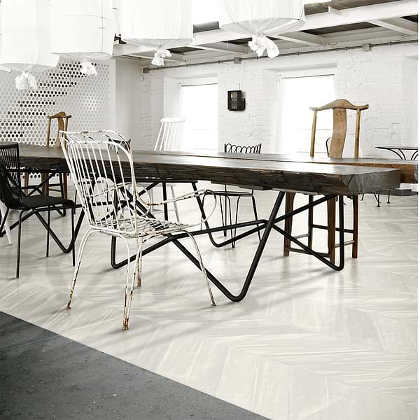 Sculpt Chevron White 24x48 Natural Porcelain Tile