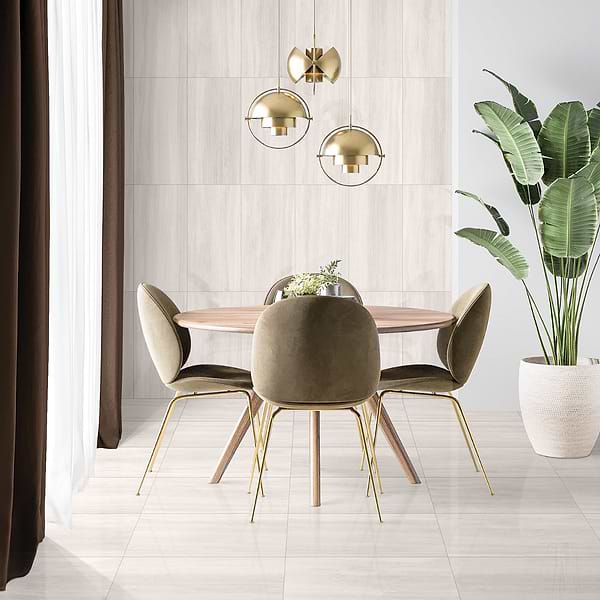 Nashville White 12x24 Travertine Look Polished Porcelain Tile