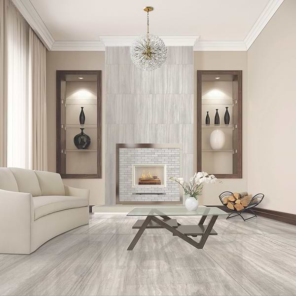 Nashville White 24x48 Travertine Look Polished Porcelain Tile