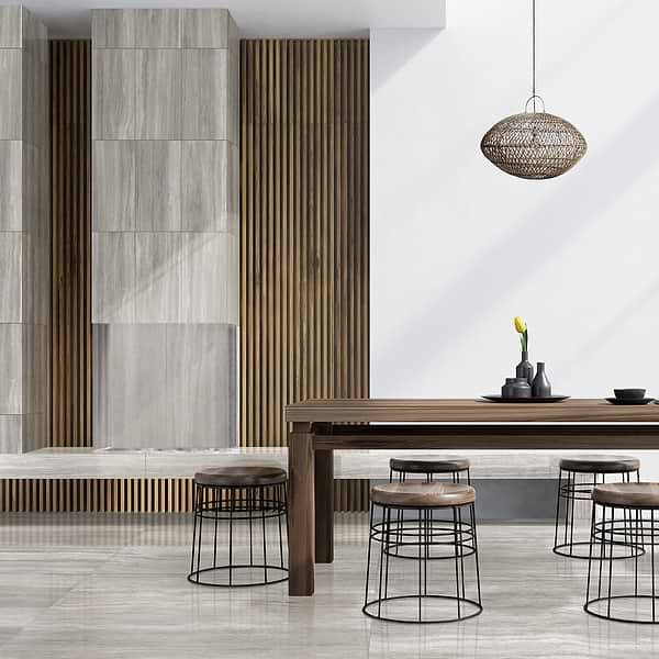 Nashville Gray 24x48 Travertine Look Polished Porcelain Tile