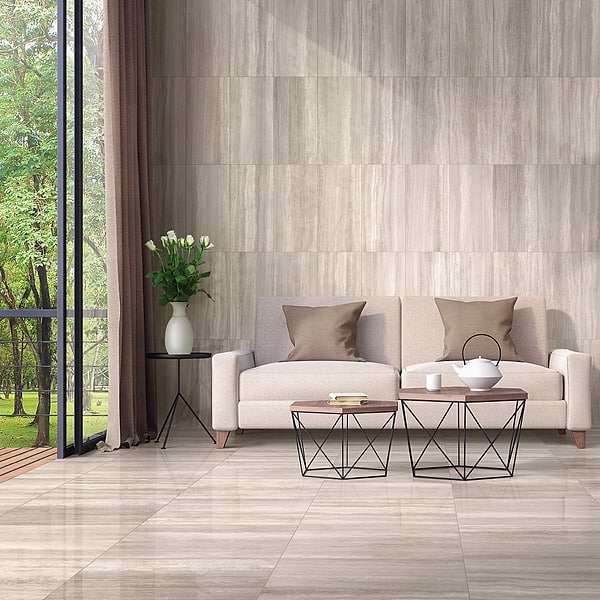 Nashville Taupe Beige 12x24 Travertine Look Polished Porcelain Tile