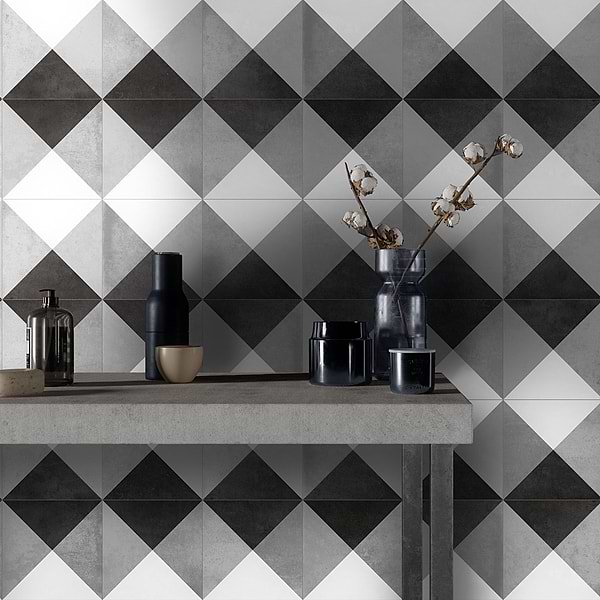 Art Geo by Elizabeth Sutton Cement Deco Charcoal Black 8x8 Matte Porcelain Tile