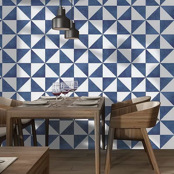 Art Geo Cement Dos Blue by Elizabeth Sutton 8x8 Matte Porcelain Tile: Diamond Pattern