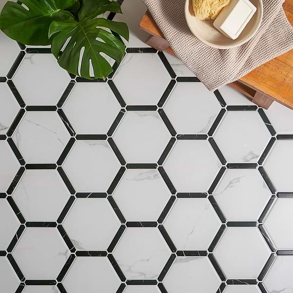Sagon Bianco White 9" Hexagon Matte Porcelain Tile