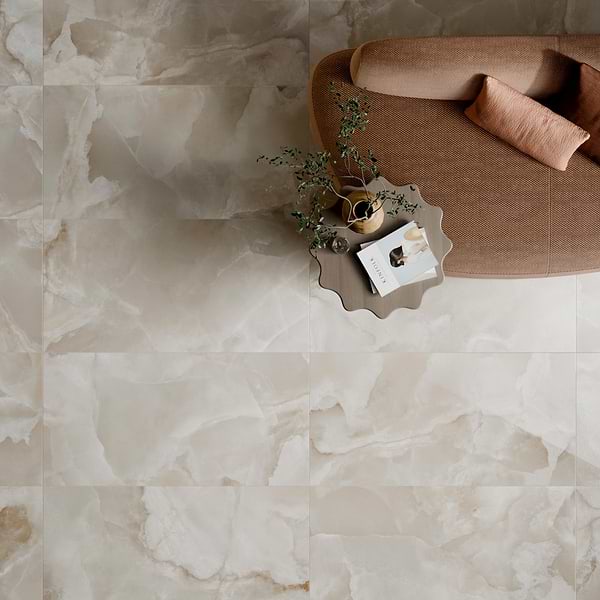 Harmonyx Coconut White 24x48 Onyx Look Polished Porcelain Tile