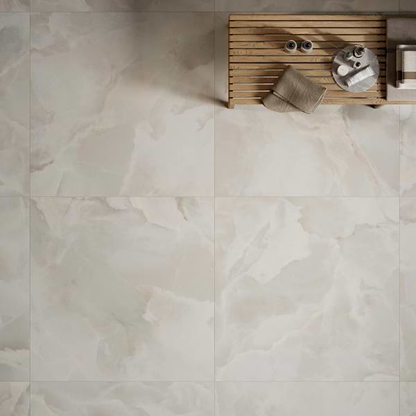 Harmonyx Vanilla White 48x48 Onyx Look Satin Porcelain Tile