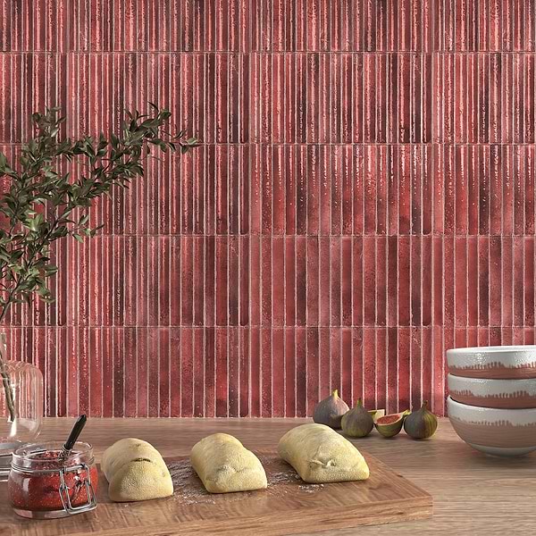 Curve Fluted Red 6x12 3D Glossy Ceramic Tile