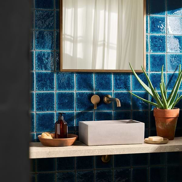 Breeze Ocean Blue 5" Square Crackled Glossy Porcelain Tile