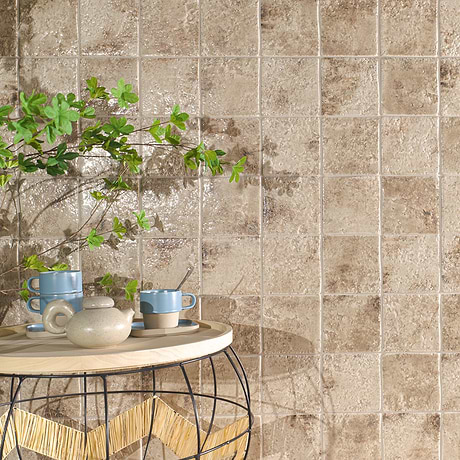 Greta Sand Beige 5x5 Glossy Textured Porcelain Tile