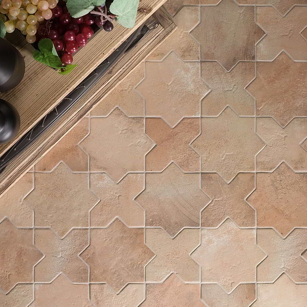 Parma Cotto Brown Matte Star and Cotto Brown Matte Cross 6" Terracotta Look Porcelain Tile