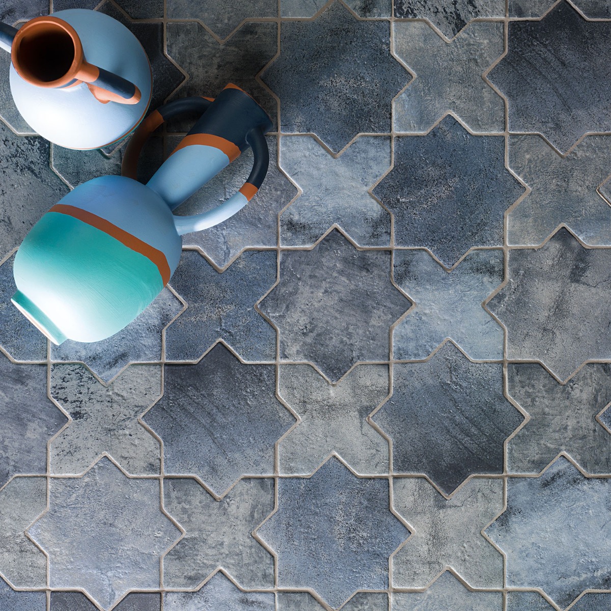 Parma The Denim Blue Matte Star and Denim Blue Matte Cross 6" Terracotta Look Porcelain Tile; in Blue Porcelain; for Backsplash, Bathroom Floor, Bathroom Wall, Commercial Floor, Floor Tile, Kitchen Floor, Kitchen Wall, Outdoor Floor, Outdoor Wall, Pool Tile, Shower Floor, Shower Wall, Wall Tile; in Style Ideas Craftsman, Mediterranean, Mid Century, Traditional; released 2025; new, trends