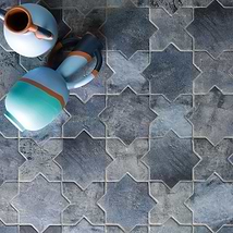Parma Denim Blue Matte Star and Denim Blue Matte Cross 6" Terracotta Look Porcelain Tile