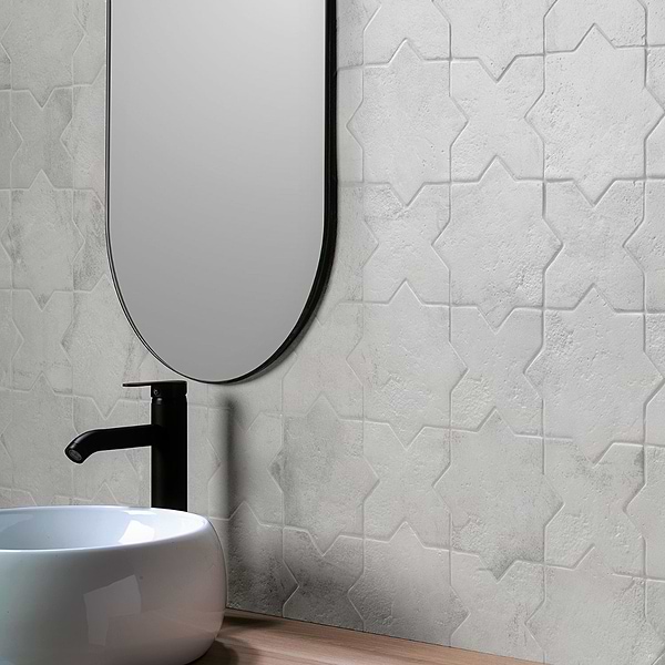 Parma Dove Gray Matte Star and Dove Gray Matte Cross 6" Porcelain Tile