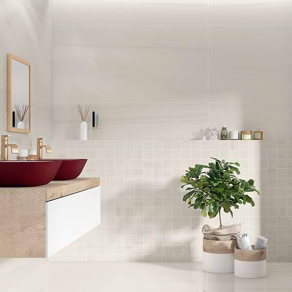Minera Dolomite Warm White 3" Square Marble Look Polished Porcelain Mosaic Tile