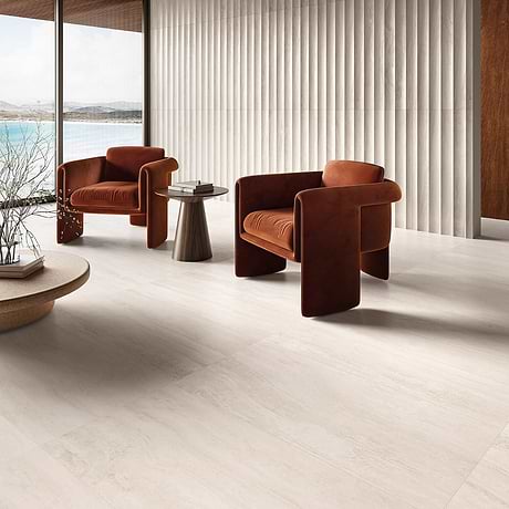 Lumar Travertino Bianco Warm White 24x48 Travertine Look Matte Porcelain Tile