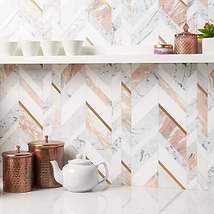 Amari Rosa Polished Marble and Brass Chevron Mosaic Tile
