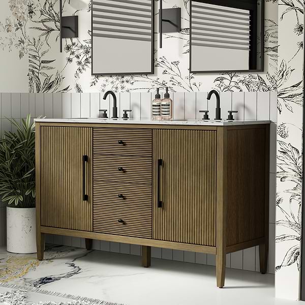 Juelle Hazel Oak 54" Double Vanity with Cultured Marble Top