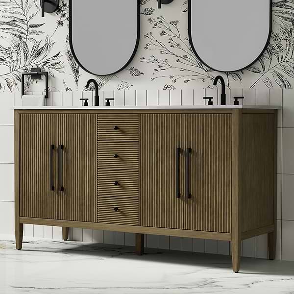 Juelle Hazel Oak 60" Double Vanity with Cultured Marble Top