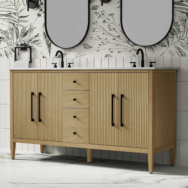 Juelle Honey Oak 60" Double Vanity with Cultured Marble Top