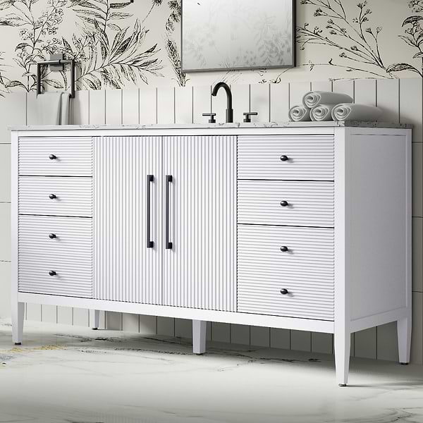 Juelle White 60" Single Vanity with Cultured Marble Top