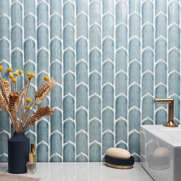 Nabi Quill Basil Blue 2x5 3D Crackled Glossy Glass Mosaic Tile