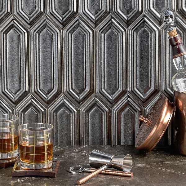 Nabi Picket Metallic Gunmetal Gray 3x9 Matte Glass Mosaic Tile