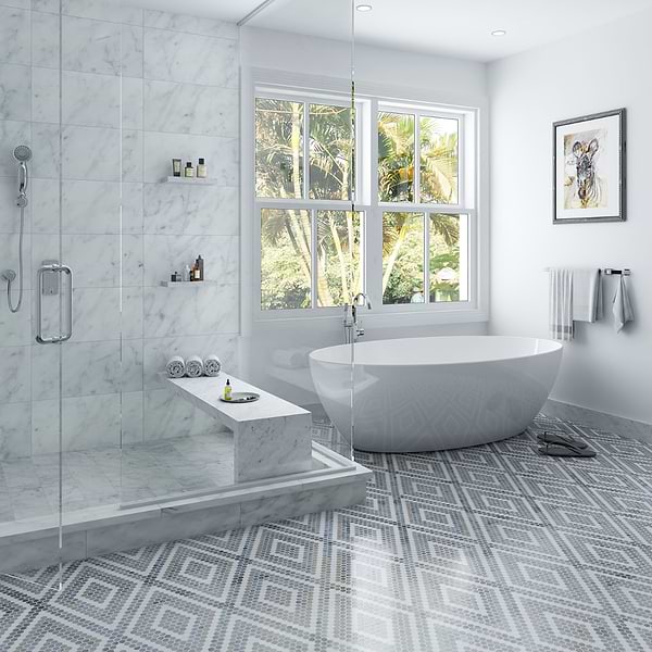 Juno Diamond Beige and Gray 1" Hexagon Polished Marble Mosaic Tile