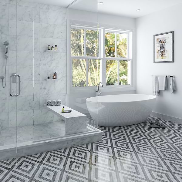 Juno Diamond Black and White 1" Hexagon Polished Marble Mosaic Tile