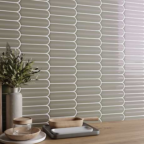 Brookline Feather Warm Gray 2x7 Fish Scale Glossy Ceramic Mosaic Tile