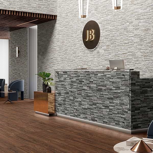 Rugged Stacked Quartzite White 6x24 Matte Porcelain Ledger Stone Veneer