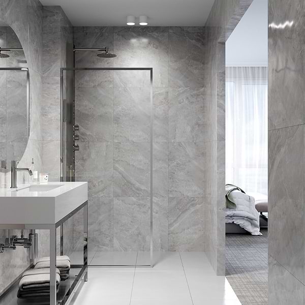 Finestra 34x74" Reversible Fixed Shower Door with Clear Glass in Chrome