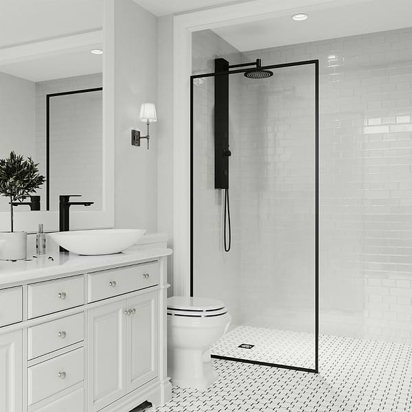 Finestra 34x74" Reversible Fixed Shower Door with Clear Glass in Matte Black