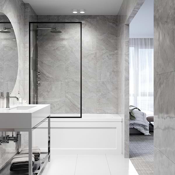 Finestra 34x62" Reversible Fixed Bathtub Door with Clear Glass in Matte Black