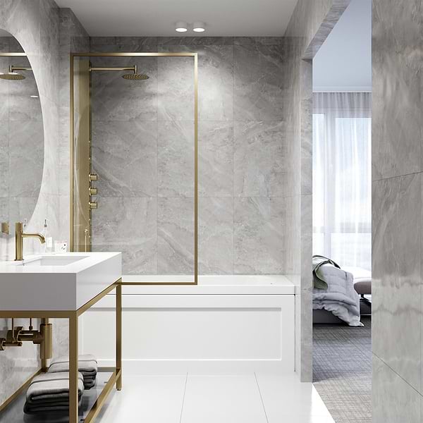 Finestra 34x62" Reversible Fixed Bathtub Door with Clear Glass in Brushed Gold