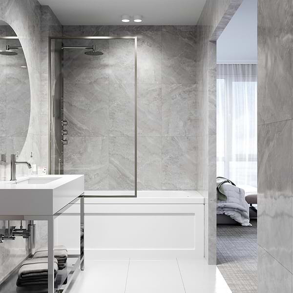 Finestra 34x62" Reversible Fixed Bathtub Door with Clear Glass in Stainless Steel