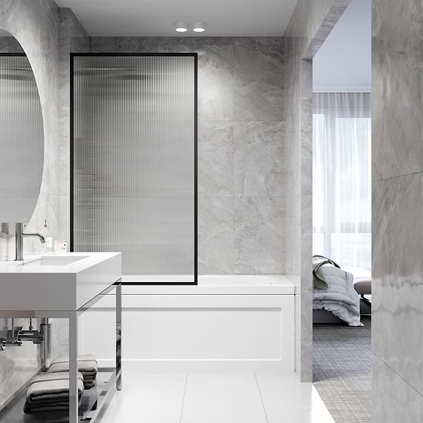 Finestra 34x62" Reversible Fixed Bathtub Door with Fluted Glass in Matte Black