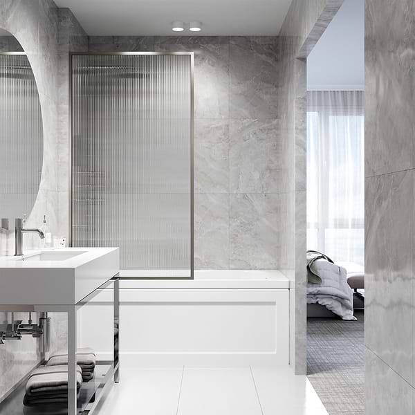 Finestra 34x62" Reversible Fixed Bathtub Door with Fluted Glass in Stainless Steel